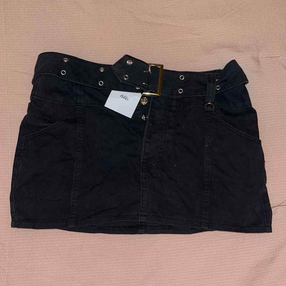 Buckle Black Mini Skirt
